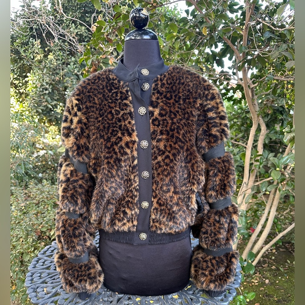 Leopard Faux Fur Bomber Jacket - Brown